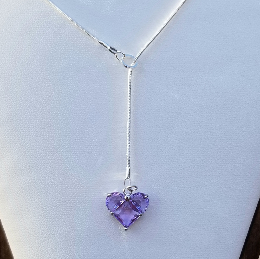 Sterling Silver Purple Alexandrite Heart Lariat Necklace, June Birthstone